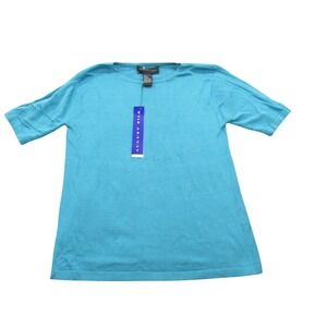 August Silk Womens Small S Teal Blue 100% Silk Short Sleeve Crew Neck Top